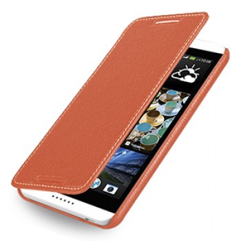 Кожаный чехол книжка горизонтальная (нат. кожа) для HTC Desire 816 оранжевая
