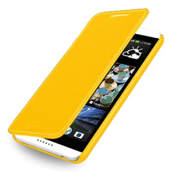 Кожаный чехол книжка горизонтальная (нат. кожа) для HTC Desire 816 желтая