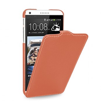 Кожаный чехол книжка вертикальная (нат. кожа) для HTC Desire 816 оранжевая