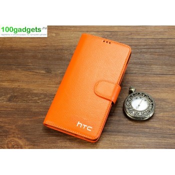 Кожаный чехол портмоне (нат. кожа) для HTC Desire 816 Оранжевый