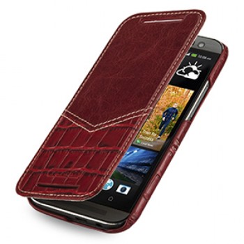 Эксклюзивный кожаный чехол ручной работы книжка горизонтальная (2 вида нат. кожи) серия V for Victory для HTC One 2 красный/красный