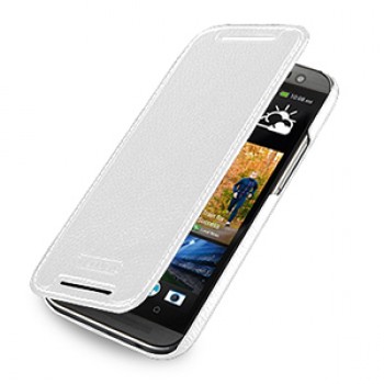 Кожаный чехол книжка горизонтальная (нат. кожа) для HTC One 2 белая