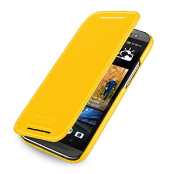 Кожаный чехол книжка горизонтальная (нат. кожа) для HTC One 2 желтая
