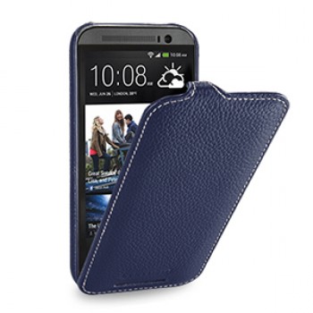 Кожаный чехол книжка вертикальная (нат. кожа) для HTC One 2 синяя