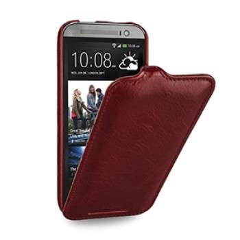Эксклюзивный кожаный чехол книжка вертикальная (вощеная нат. кожа) для HTC One 2 красная