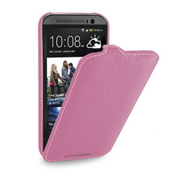 Кожаный чехол книжка вертикальная (нат. кожа) для HTC One 2 розовая