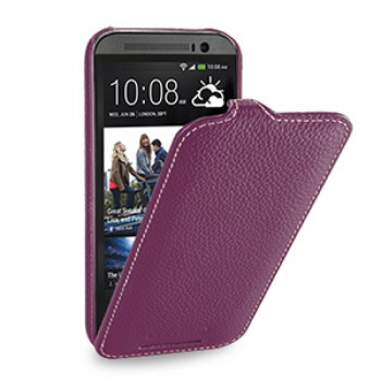 Кожаный чехол книжка вертикальная (нат. кожа) для HTC One 2 фиолетовая