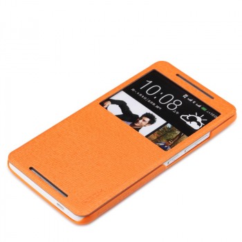 Чехол флип подставка с окном вызова для HTC One Max Оранжевый