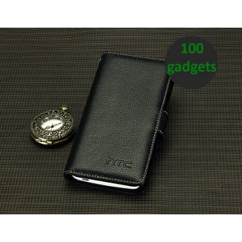 Кожаный чехол портмоне (нат. кожа) для HTC One Max Черный