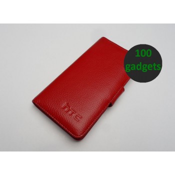 Кожаный чехол портмоне (нат. кожа) для HTC One Max Красный