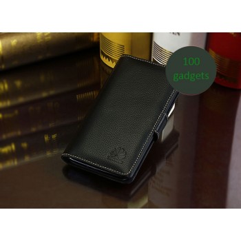 Кожаный чехол портмоне (нат. кожа) для Huawei Ascend G700 Черный