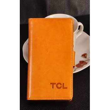 Кожаный чехол портмоне для Alcatel One Touch Idol X Оранжевый