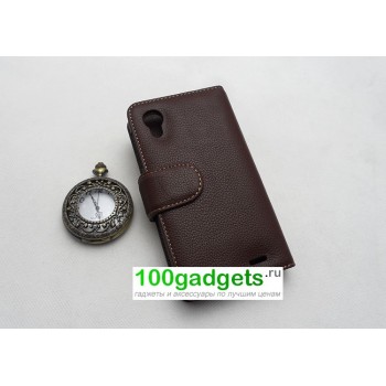 Кожаный чехол портмоне (нат. кожа) для Lenovo IdeaPhone S720 Коричневый
