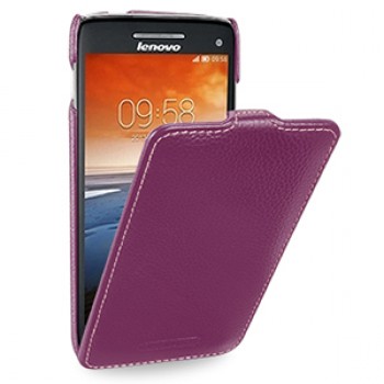 Кожаный чехол книжка вертикальная (нат. кожа) для Lenovo Vibe X S960 фиолетовая