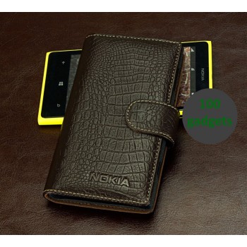 Кожаный чехол портмоне (нат. кожа крокодила) для Nokia Lumia 1020 Коричневый