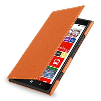 Кожаный чехол книжка горизонтальная (нат. кожа) для Nokia Lumia 1520 оранжевая