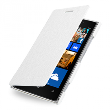 Кожаный чехол горизонтальная книжка (нат. кожа) для Nokia Lumia 925 Белый