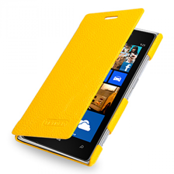Кожаный чехол горизонтальная книжка (нат. кожа) для Nokia Lumia 925 Желтый