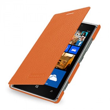 Кожаный чехол горизонтальная книжка (нат. кожа) для Nokia Lumia 925 Оранжевый