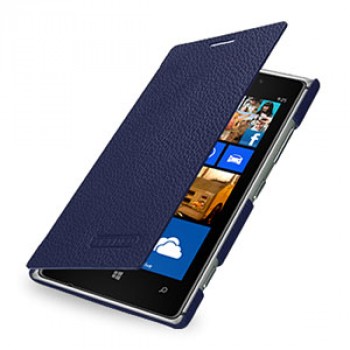 Кожаный чехол горизонтальная книжка (нат. кожа) для Nokia Lumia 925 Синий