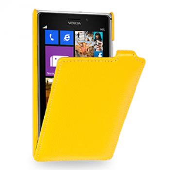 Кожаный чехол вертикальная книжка (нат. кожа) для Nokia Lumia 925 Желтый