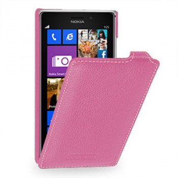 Кожаный чехол вертикальная книжка (нат. кожа) для Nokia Lumia 925 Розовый