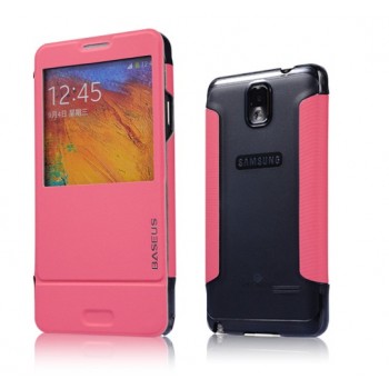 Чехол флип подставка инвертный с окном вызова для Galaxy Note 3 Розовый
