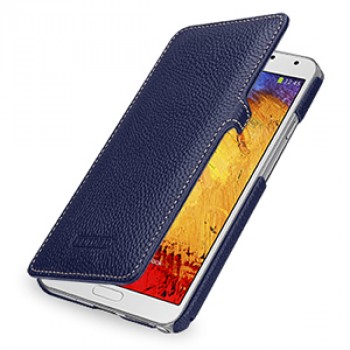 Кожаный чехол книжка горизонтальная (нат. кожа) для Galaxy Note 3 Синий