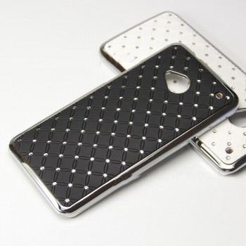 Чехол пластик/металл со стразами для HTC One M7 One SIM (Для модели с одной сим-картой) Черный