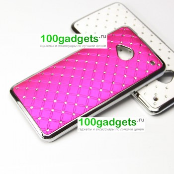 Чехол пластик/металл со стразами для HTC One M7 One SIM (Для модели с одной сим-картой) Пурпурный