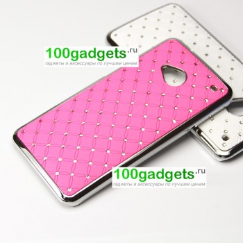 Чехол пластик/металл со стразами для HTC One M7 One SIM (Для модели с одной сим-картой) Розовый