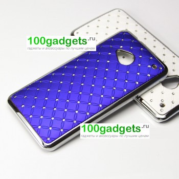 Чехол пластик/металл со стразами для HTC One M7 One SIM (Для модели с одной сим-картой) Синий