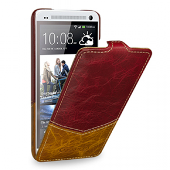Эксклюзивный кожаный чехол книжка вертикальная (2 вида кожи) для HTC One Mini