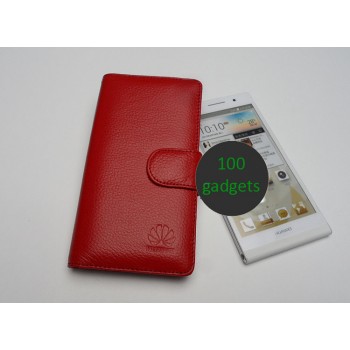 Кожаный чехол портмоне (нат. кожа) для Huawei Ascend P6 Красный