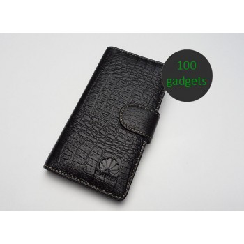 Кожаный чехол портмоне (нат. кожа крокодила) для Huawei Ascend P6 Черный