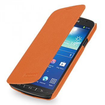 Кожаный чехол горизонтальная книжка (нат. кожа) для Samsung Galaxy S4 Active Оранжевый