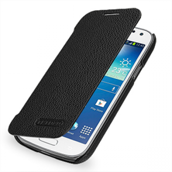 Кожаный чехол книжка горизонтальная (нат. кожа) для Samsung Galaxy S4 Mini черная