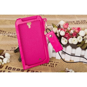 Кожаный чехол бампер подвеска для Samsung Galaxy Mega 6.3 Розовый