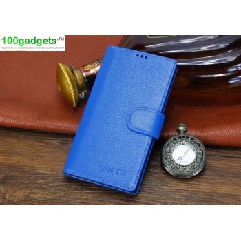 Кожаный чехол портмоне (нат. кожа) с магнитной застежкой для Sony Xperia T2 Ultra Голубой