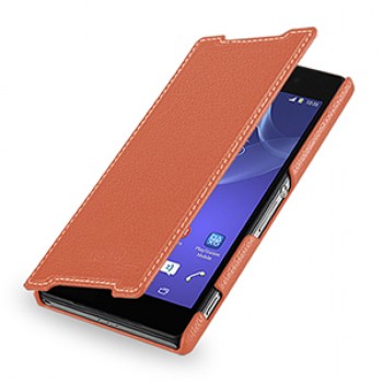Кожаный чехол книжка горизонтальная (нат. кожа) для Sony Xperia Z2 оранжевая
