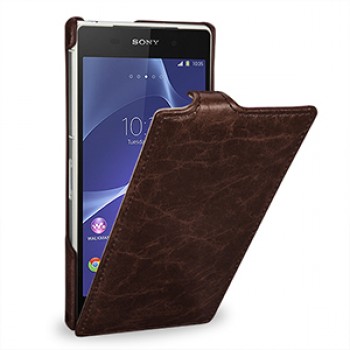 Эксклюзивный кожаный чехол вертикальная книжка (цельная телячья нат. кожа) для Sony Xperia Z2 коричневая