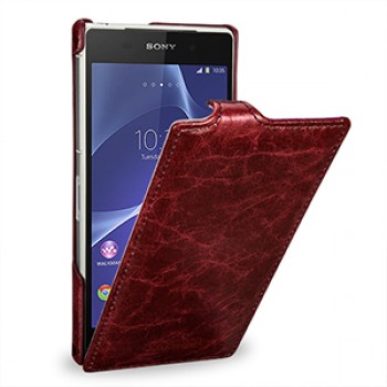 Эксклюзивный кожаный чехол вертикальная книжка (цельная телячья нат. кожа) для Sony Xperia Z2 красная
