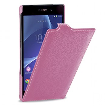 Кожаный чехол книжка вертикальная док-совместимая (нат. кожа) для Sony Xperia Z2 розовая