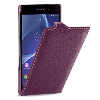 Кожаный чехол книжка вертикальная док-совместимая (нат. кожа) для Sony Xperia Z2 фиолетовая