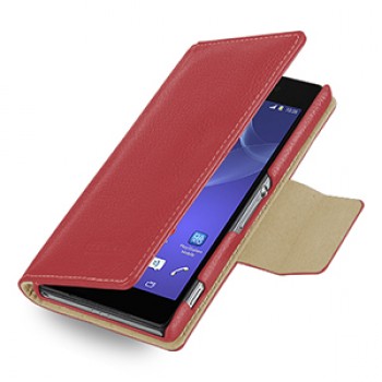 Эксклюзивный кожаный чехол портмоне подставка (нат. кожа) для Sony Xperia Z2 красная