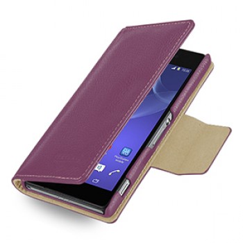 Эксклюзивный кожаный чехол портмоне подставка (нат. кожа) для Sony Xperia Z2 фиолетовая