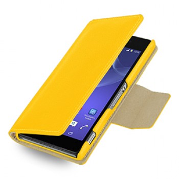 Эксклюзивный кожаный чехол портмоне подставка (нат. кожа) для Sony Xperia Z2 желтая