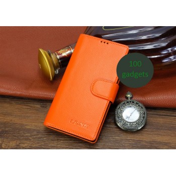 Кожаный чехол портмоне (нат. кожа) для Sony Xperia Z2 Оранжевый