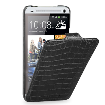 Кожаный чехол книжка вертикальная ( нат. кожа крокодила) для HTC One (M7) One SIM (для модели с одной сим картой)