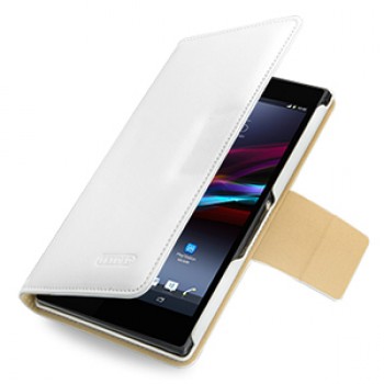 Эксклюзивный кожаный чехол книжка горизонтальная (нат. кожа) серия Folder для Sony Xperia Z Ultra белая